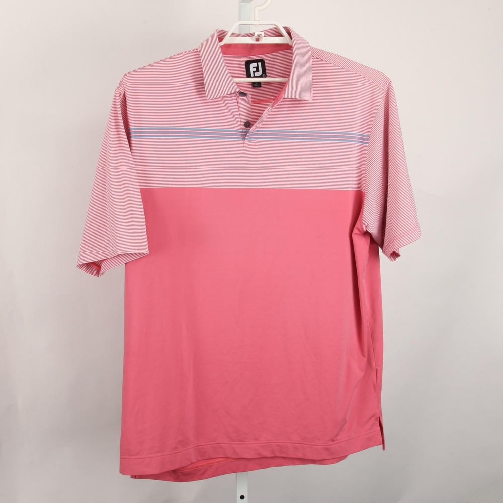FootJoy Polo Shirt Mens XL Pink Stripe Golf Performance Stretch Hershey CC Logo - Picture 2 of 11